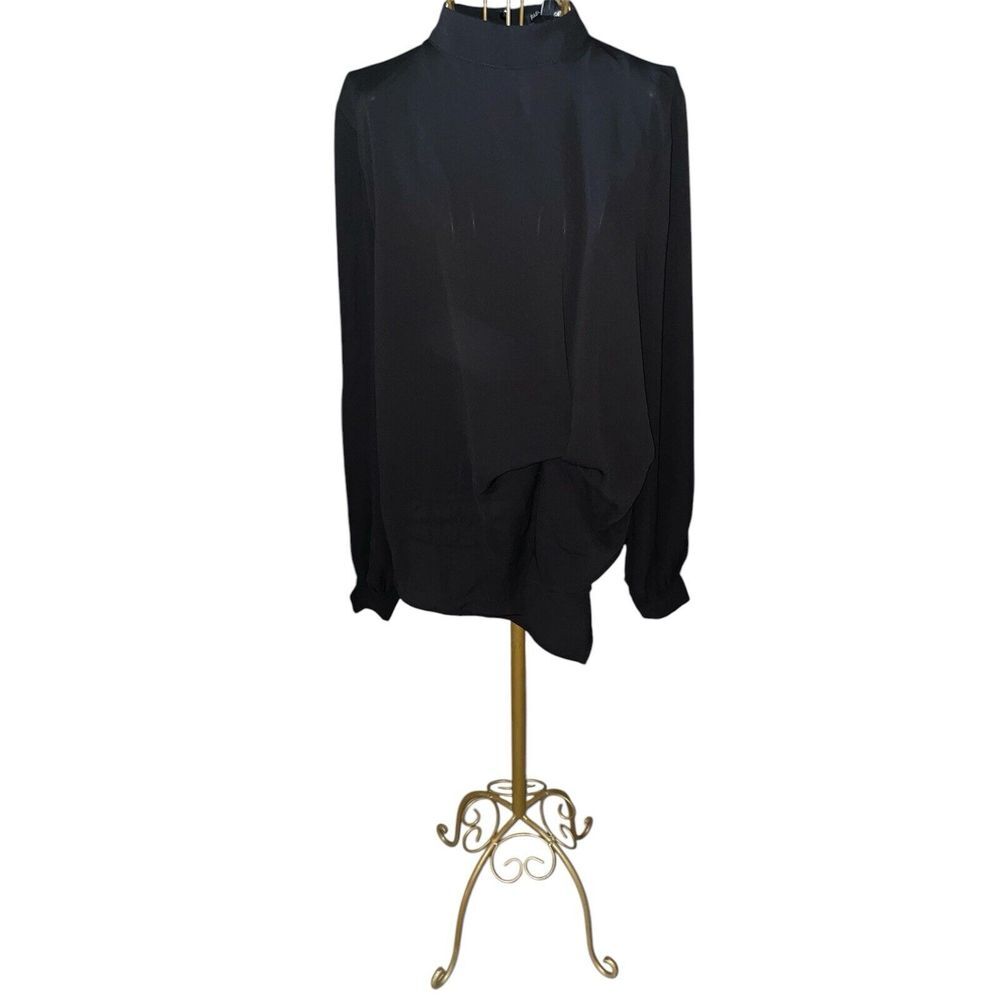 Fashion Nova Black Carla Twist Blouse M Long‎ Sleeves Covered Buttons High Neck